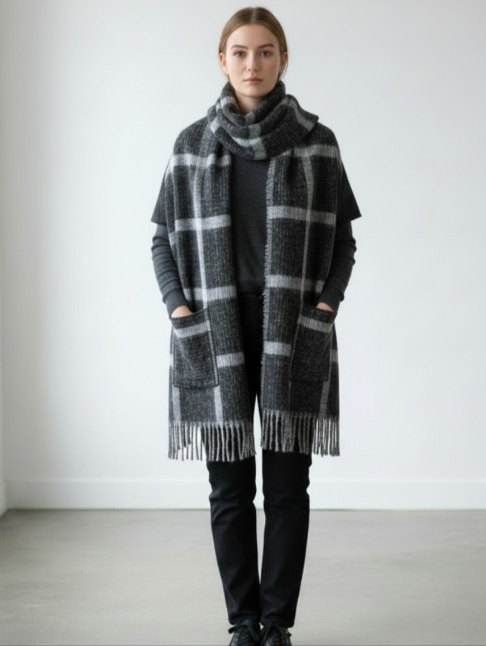 Nordstrom BP. Plaid Fringe Pocket Blanket Scarf